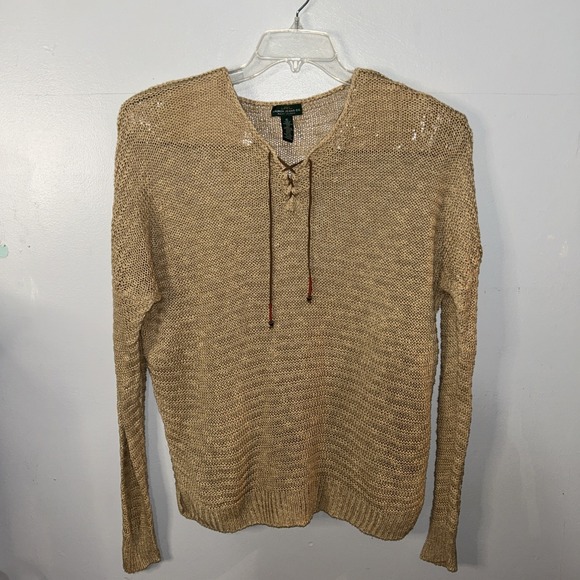 Lauren Ralph Lauren LRL Jeans Co Tan Sweater Leather Laceup XL - Picture 1 of 5